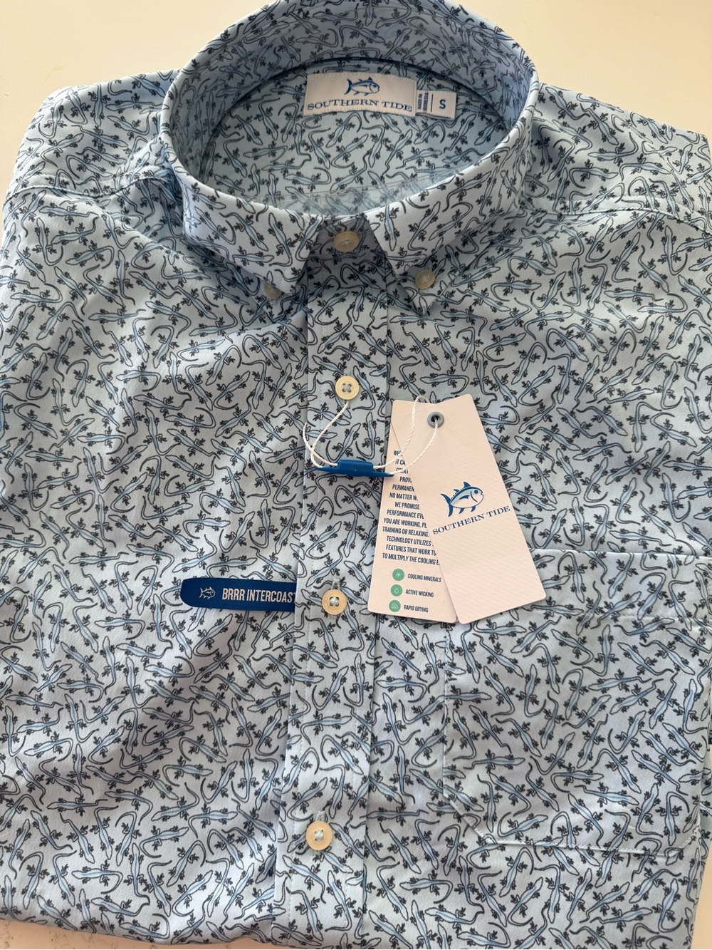 NWT Southern Tide Short Sleeve brrr IC Iguana Glee Sportshirt | Size Small